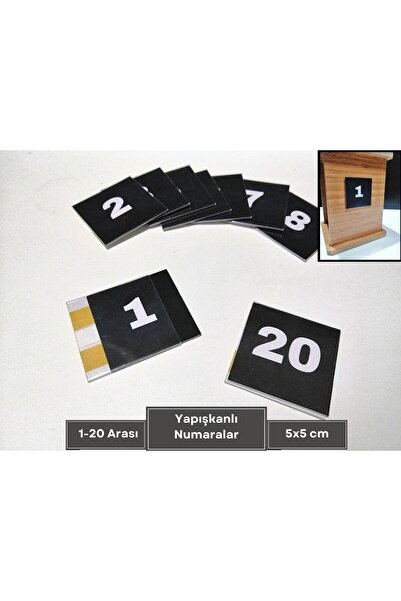 Şeffaf Etiket Yapışkanlı PVC İsimlik  Etiketlik ve 1-20 Siyah Numaralar Peçetelik Dolap Numaraları Sayı Takımı