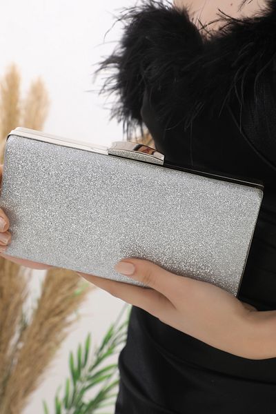 womenacs Γυναικεία βραδινή τσάντα ασημί Glitter
