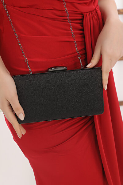 womenacs Pochetă portofoliu rochie de seară de culoare neagră argintie pentru...