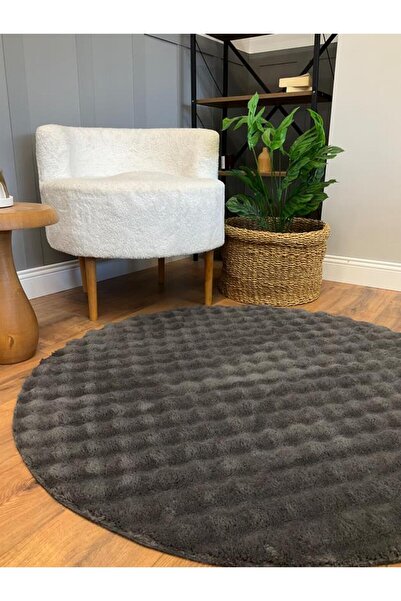 MACRO HOME Bubble Tavşan Yuvarlak Post Yumuşacık Tavşan Tüyü Kaymaz Yıkanabilir