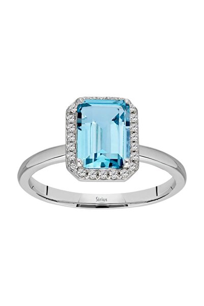 Sirius Pırlanta Pırlanta Ve Emerald Kesim Mavi Topaz Yüzük