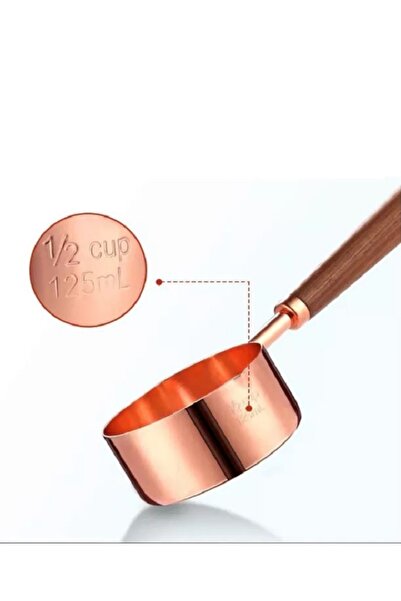 HUBBYCHEF Roza-gold Measuring Spoon Set 4 Pieces Measuring Cup with Wooden Handle