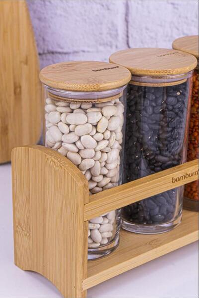 Bambum Paste - 4 Piece Vacuum Spice Bowl Set with Stand and Lid