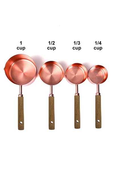 HUBBYCHEF Roza-gold Measuring Spoon Set 4 Pieces Measuring Cup with Wooden Handle