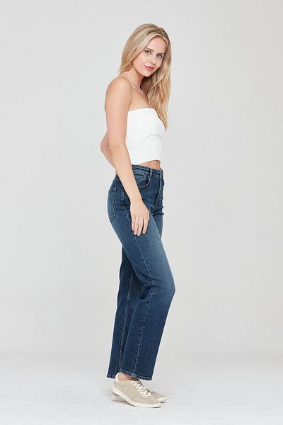Pantamo Jeans Dark Tone Distressed Blue Straight Women's Denim Jeans