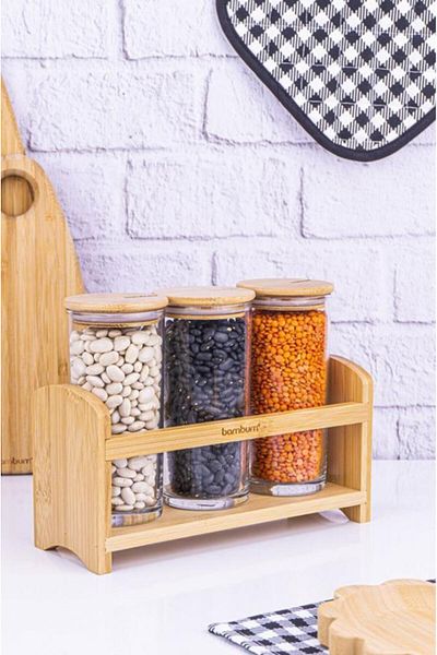 Bambum Paste - 4 Piece Vacuum Spice Bowl Set with Stand and Lid