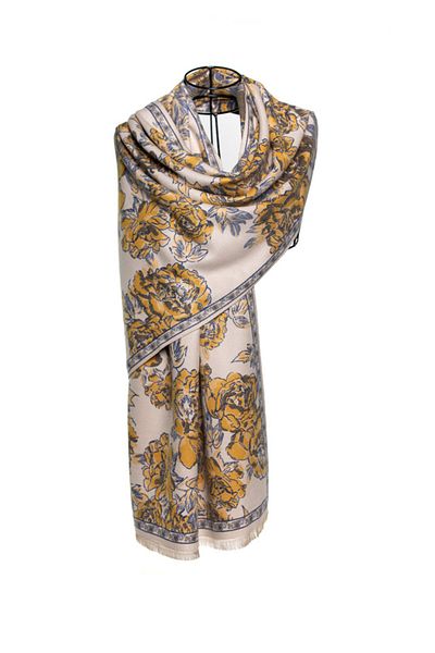 MAWLANA CASHMERE & SILK MODAL CASHMERE JACQUARD SHAL (FLOWERY)