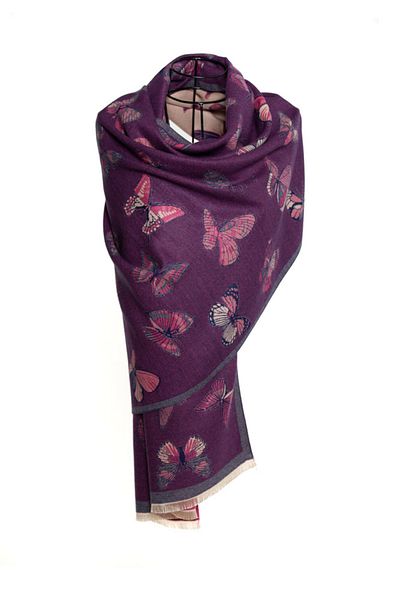 MAWLANA CASHMERE & SILK MODAL CASHMERE JACQUARD SHAL (BUTTERFLY)