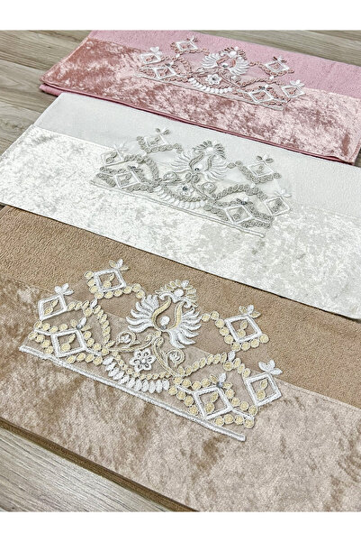 AYHANHOME 3-Piece French Guipure Embroidered Boxed Dowry 50x90 Velvet Hand and Face Towels