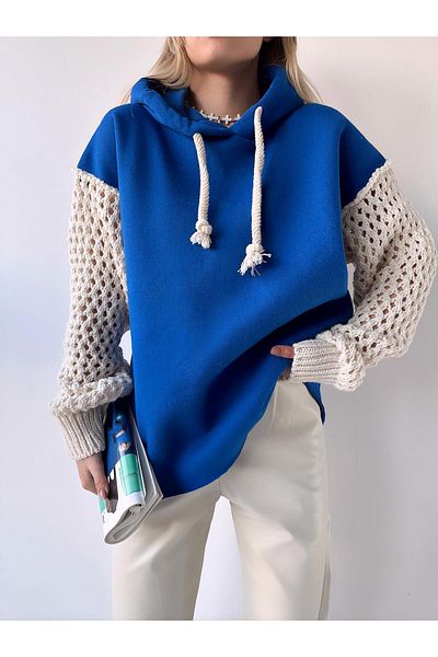 MAMAYAGA Tricotaj cu mâneci pentru femei Oversize Curve Design Saks Blue Hanorac