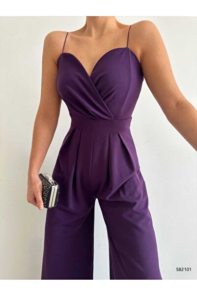 rengamoda Importált krepp szövet pántos széles szárú jumpsuit ruha