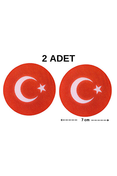 Megas Etiket Ütü ile Yapışan Yuvarlak Türk Bayrağı Dokuma Arma Yama