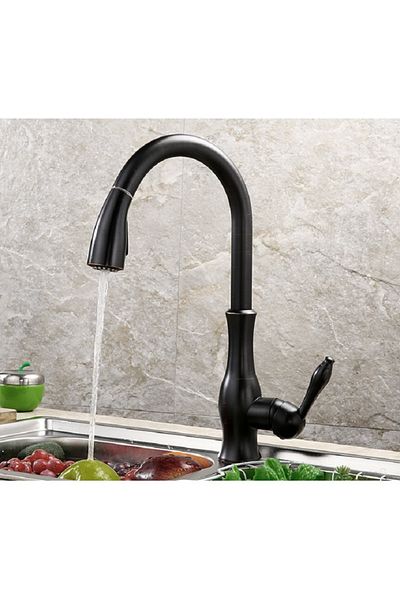 İSAOĞLU YAPI Spiral Kitchen Faucet Black Vintage Design Extending System Sink Faucet Brass Black