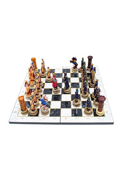 GGS GrandGiftStore Ottoman And Crusader Chess Set Wooden Folding Chessboard Hand Painted Chess Pieces