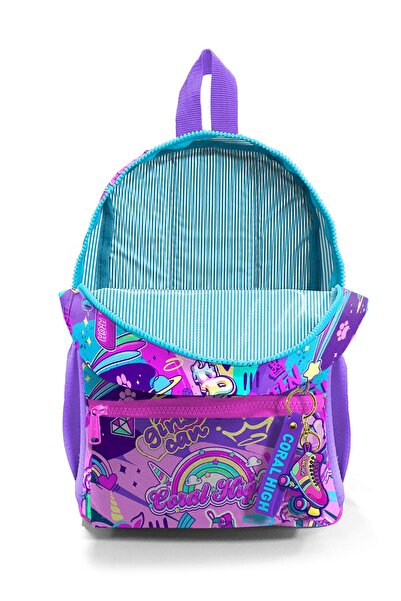 Coral High Graffiti Patterned Tiny Nest Backpack - Two Compartments 23560