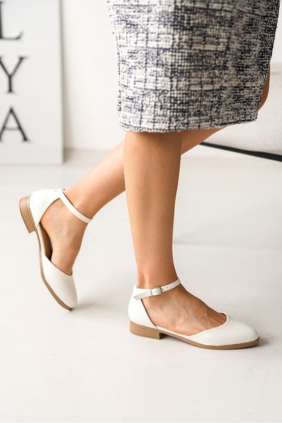 DİVOLYA Tena White Ankle Strap Daily Use Ballerinas