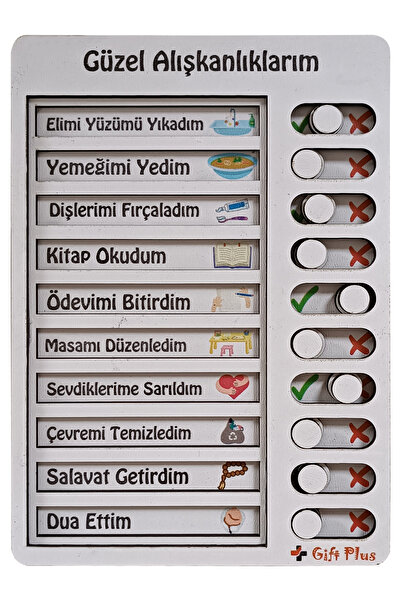 gift plus Ahşap Güzel Alışkanlıklarım-Günlük Rutin Listesi-Kontrol Listesi-Eğ...