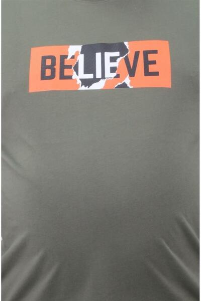 Starbattal Ανδρικό μπλουζάκι με λαιμόκοψη μεγάλου μεγέθους Believe 23180 KHAKI