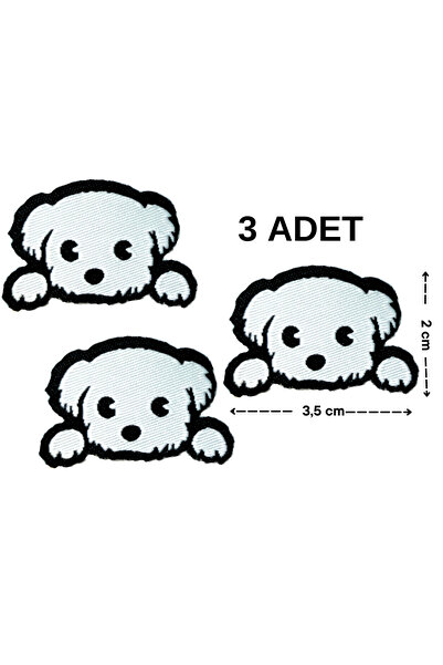 Megas Etiket Ütü ile Yapışan Beyaz Köpek Dokuma Arma/Yama