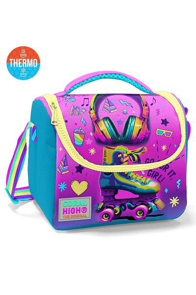 Coral High Kids Pink Turquoise Headset Skate Patterned Thermo Lunchbox 11754