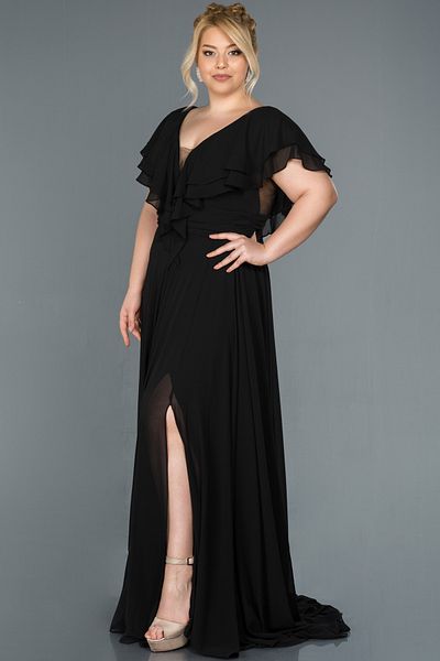 Abiyefon Black Slit Plus Size Evening Dress Abu032