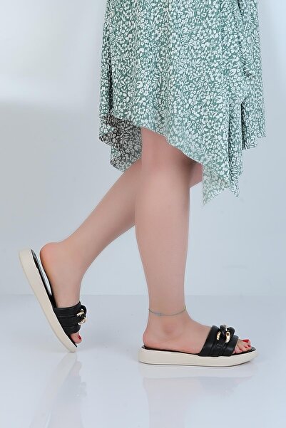 Ayakcenter 5540 شبشب مسطح أسود يومي للنساء