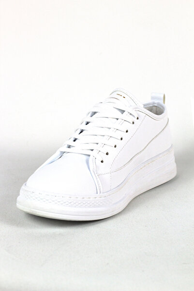 Mida Shoes White Leather Lace-Up Men's Sneakers