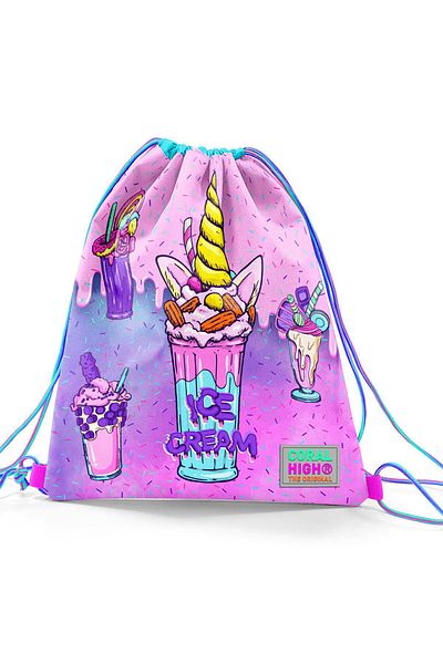 Coral High 12644 Model - Pink Purple Ice Cream Patterned Backpack with Strings