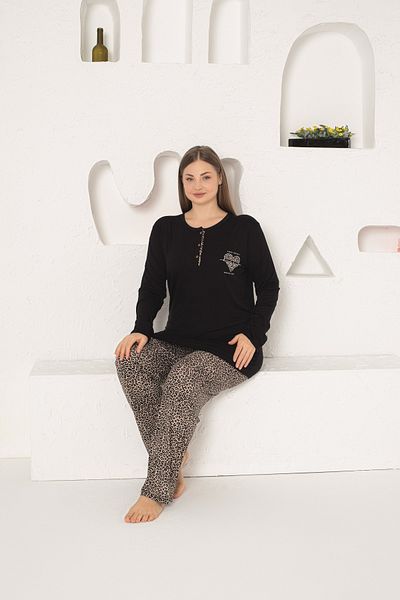 KAPİTEX Long Sleeve Seasonal Leopard Black Bamboo Pajama Set