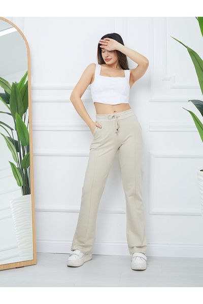 Banadamoda Women's Finished Fabric Front Stitched Wide Leg Trousers