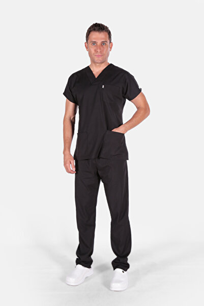 Siyah , Unisex Likralı Cerrahi Takım ( Scrubs ) , Yüksek Kalite , Hemşire , Doktor Üniforma
