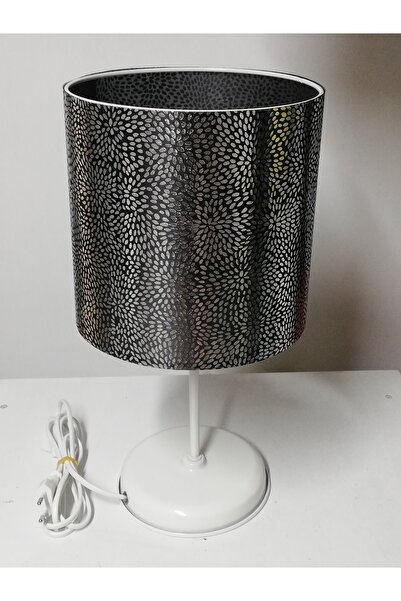 TEKAY AYDINLATMA Siyah avize abajur seti,beyaz metal ayaklı