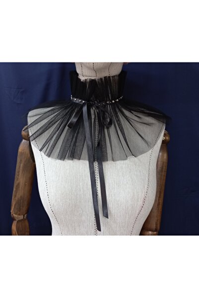 es moda shop جولي ستون طوق رقبة من التول باللون الأسود