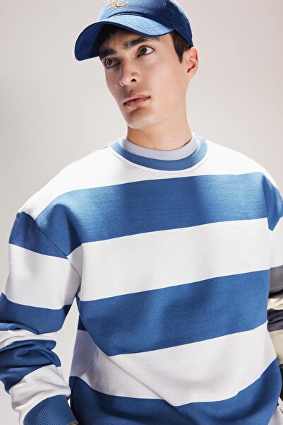 DeFacto Φούτερ με ριγέ υφαντό λαιμόκοψη Boxy Fit A9066ax23au