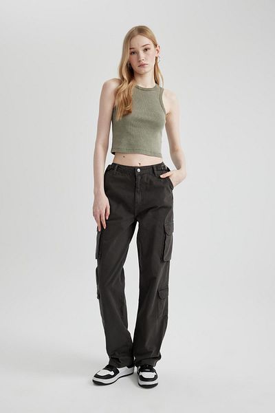 DeFacto Straight Fit Gabardine Cargo Pants with Pockets, B7611Ax24Sp