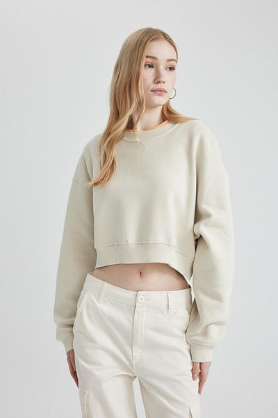 DeFacto Coool Crop Basic Solid Sweatshirt mit Rundhalsausschnitt C2116ax24sp