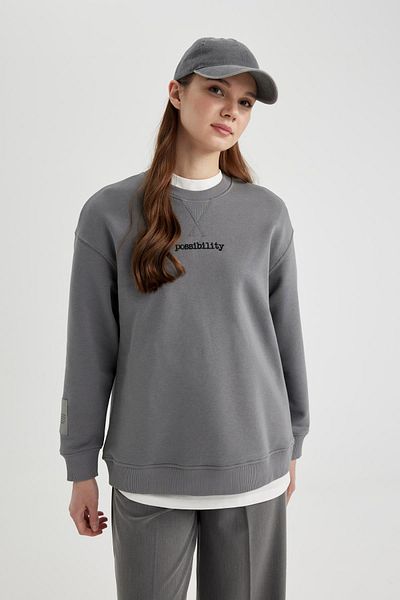 DeFacto Bedrucktes Langarm-Sweatshirt mit normaler Passform und Rundhalsausschnitt, Tunik C0118ax24sp
