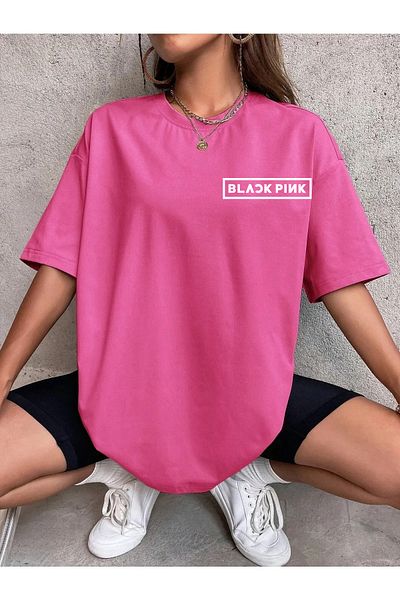 Pisa Art Tricou supradimensionat roz negru, piept stânga, imprimat
