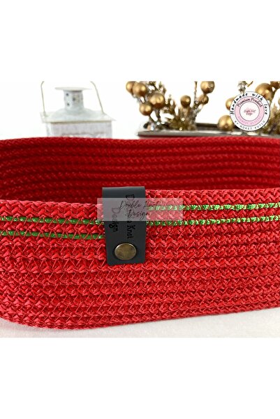 DOUBLE KNOT DESİGN Kırmızı Oval Ekmek Sepeti / Organizer / Tress Supla Amerikan Servis Tamamlayıcı Hediyelik