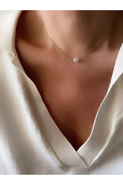 Hazeran accessories Gerçek Tek İncili Çelik Kolye