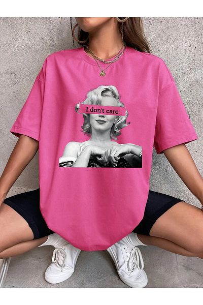 Pisa Art Tricou supradimensionat roz cu imprimeu Marilyn Monroe I Don't Care