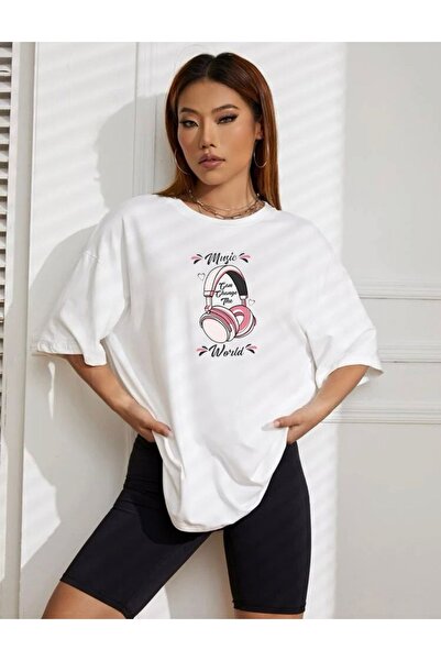 khufu Μπλουζάκι με στάμπα White Music Trend Oversize