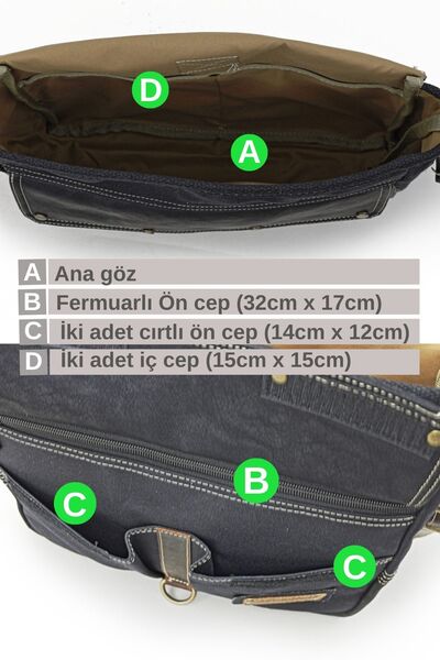 Cappadocia Vintage 4047 Antiochia GL Genuine Leather Black Shoulder Postman School Water Resistant Waxed Canvas Laptop Bag