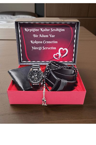 Sionar Men's Wallet Set with Clock, Men's Lover Gift Wallet Belt Rosary Set