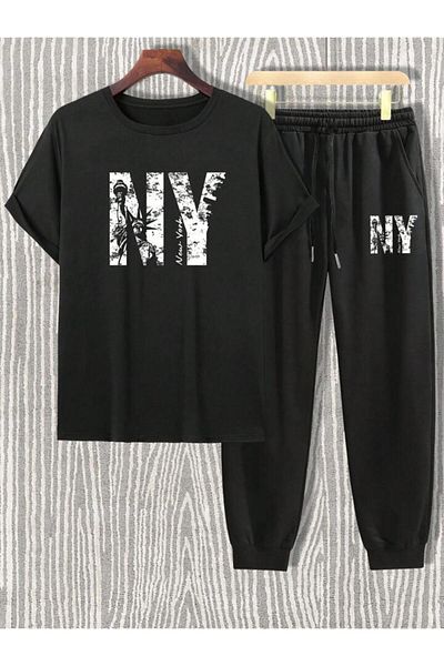 Khione Set de trening cu tricou cu imprimeu NY cu design unisex