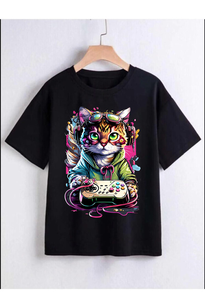 Pisa Art детска тениска с котка, играеща на кучета