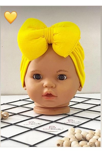 GÜNEŞ KİDS Double Layer Solid Color Baby Girl Bonnet with Bow 0-12 Months