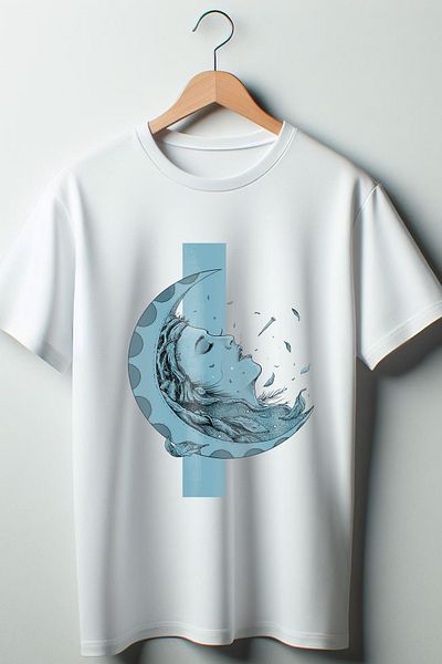 Vordevia Tricou oversize alb cu imprimeu Moon and Woman