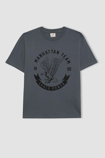 DeFacto Boy's Crew Neck Printed Short Sleeve T-Shirt C0649a824sm
