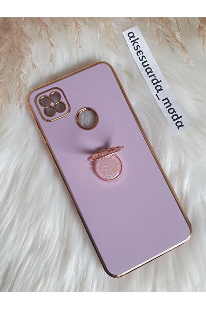 Aksesuarda Moda XİAOMİ REDMİ 9C - REDMİ 10A Uyumlu Yüzüklü Standlı Gold Detaylı Lazer Kesim Kılıf